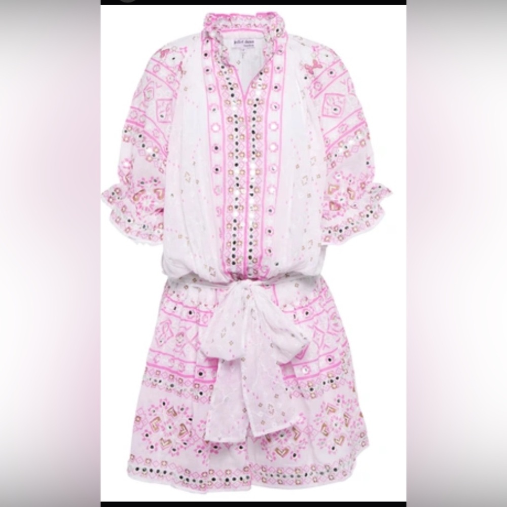 Juliet Dunn White and Pink Embroidered Mini Dress - Picture 14 of 17